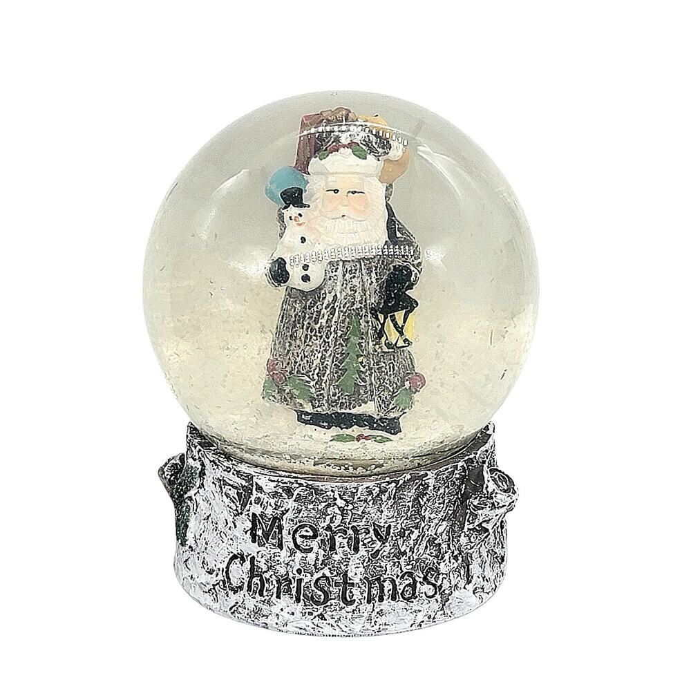 Woodland Rustic Merry Christmas Santa Claus Snow Winter Globe Birch Base 5" CB